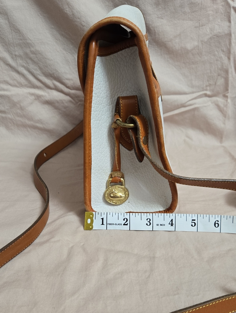 White and Tan Leather Dooney And Bourke Crossbody All Weather Leather Bag - Picture 3 of 11
